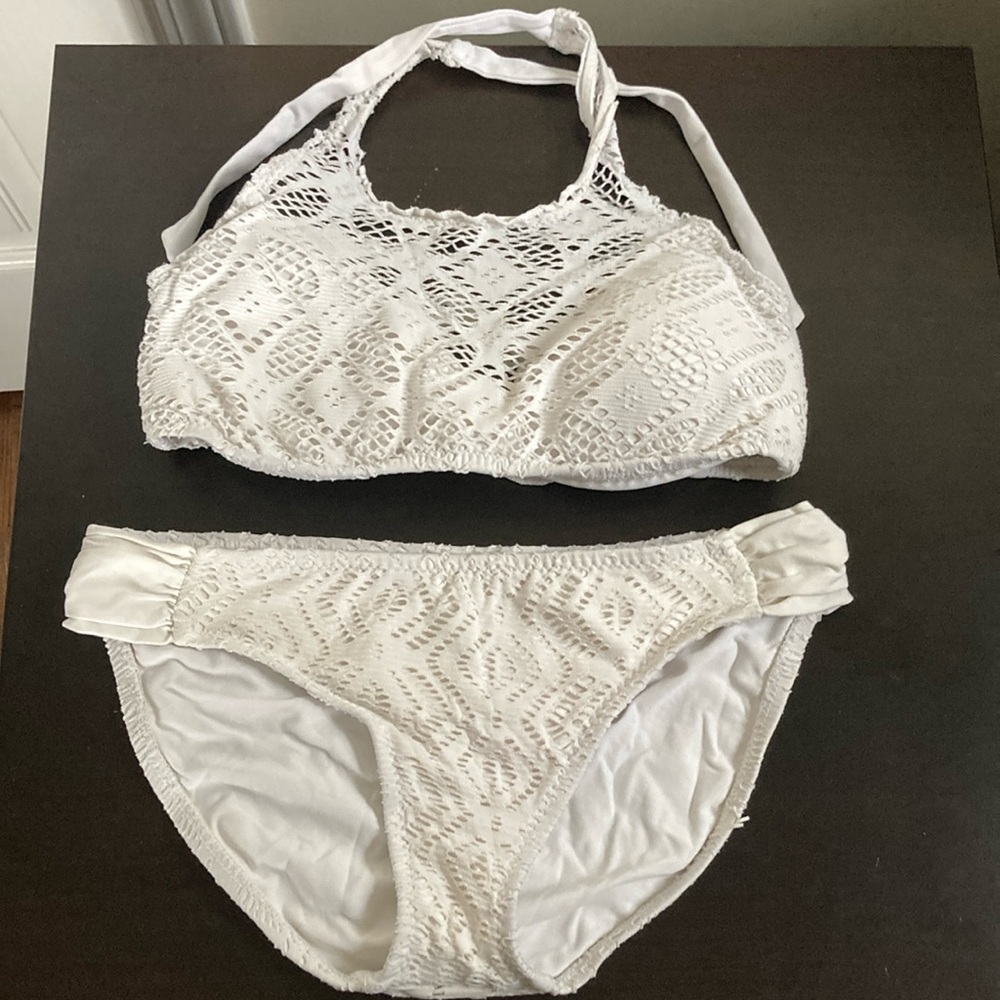 White Lace Halter Bikini Set